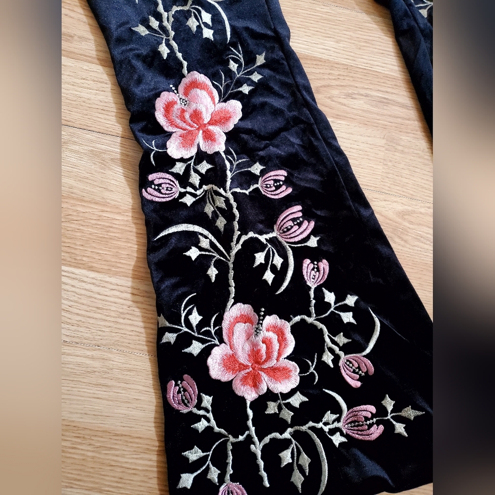 Chasing Unicorns Black Since You've Been Gone Embroidered Flare Velvet Pants - Picture 7 of 9